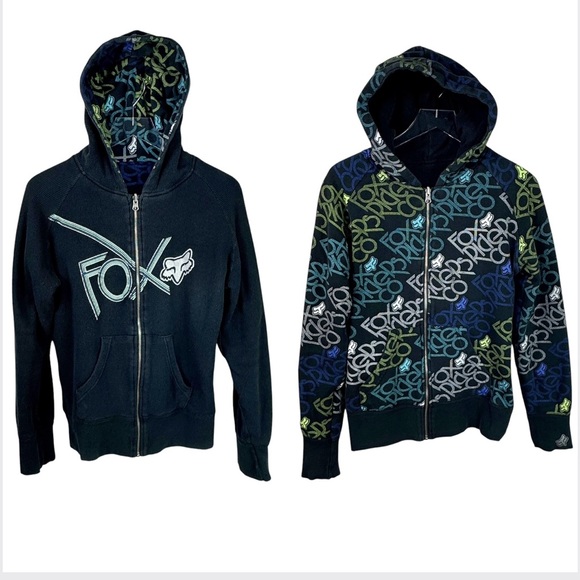 Fox Racing Reversible Black Logo Full Zip Hoodie Sweatshirt Jacket Women's Large - Picture 1 of 10